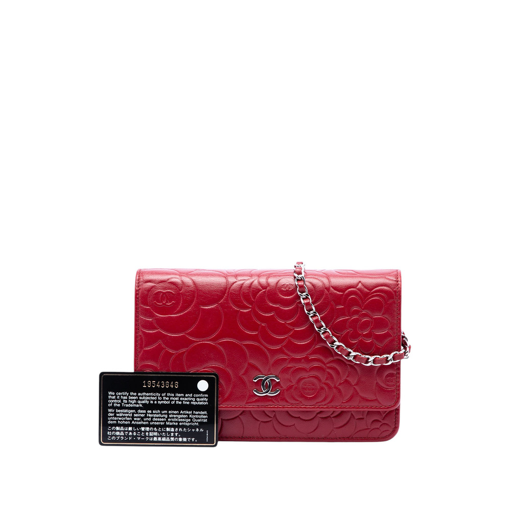 Pre-Loved Chanel CC Embossed Lambskin Camellia Wallet On Chain - Picture 7 of 7